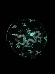 An Exquisite Ru yao Painted Gold Dragon Pattern Plate