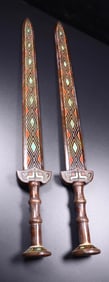 A Pair of Huge Gaogu Jade Swords,Inlaid Turquoise