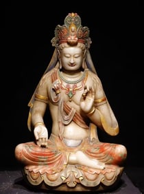 A Solemn Marble Painted Color Statue of Avalokitesvara