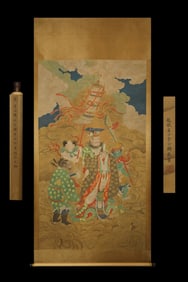 A Chinese Vertical Scroll Ink Painting of Figure on Silk