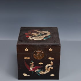 An Exquisite Zitanwood Inlaid Gems Dragon and Phoenix Pattern Box