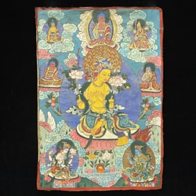 A Rare Brocade Painted Color Statue of Amitayus Tangka