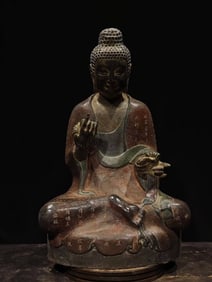 A Rare Limestone Painted Color Buddha Statue Ornament,With Scriptures