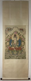 A Chinese Vertical Scroll Ink Painting of Buddha on Silk,Zhang Daqian