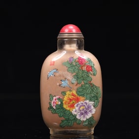 An Exquisite Glass Flower and Bird Pattern Snuff Bottle