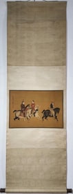 A Chinese Vertical Scroll Ink Painting of Figure Riding Horse on Silk,Zhang Daqian