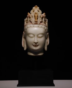 A Solemn Marble Painted Color Avalokitesvara-Head Ornament