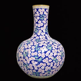 A Rare Ji Blue Glazed Painted Gold Plum Blossom Pattern Vase