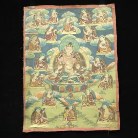 A Rare Brocade Painted Color Buddha Statue Tangka