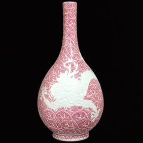 A Huge Ruby Red-Glazed Seawater and Dragon Pattern Vase