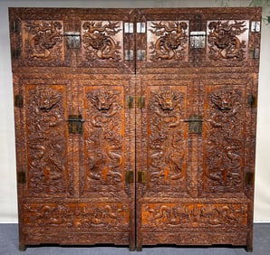 A Pair of Exquisite huali wood Dragon Pattern Cabinets