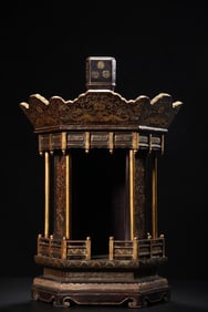 A Huge Carved Lacquer Gilt Lotus Pattern Niche