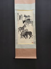 A Chinese Vertical Scroll Ink Painting of Donkey on Paper