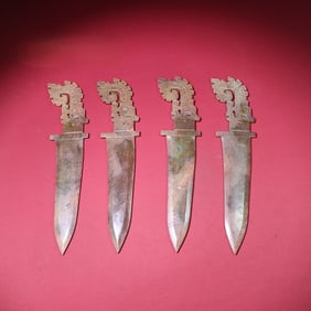 A Set of Fine White Jade Knife Ornaments,With Inscription