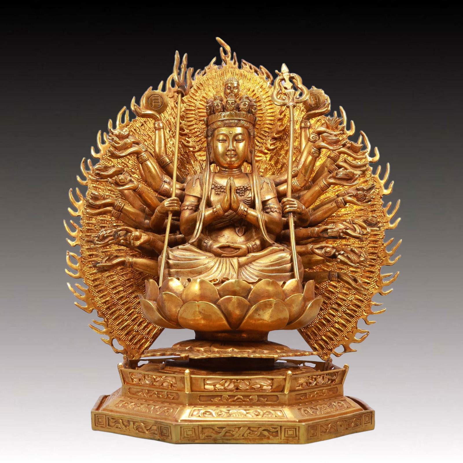 A Rare Gilt Bronze Statue of Thousand-hand Guanyin (1 of 9)