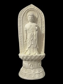 A Solemn Blance-De-Chine Statue of Sakyamuni