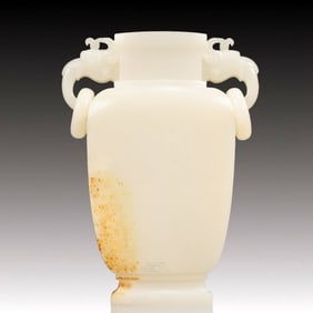 An Exquisite White Jade Double-Ears Vase