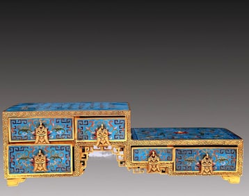 An Elaborate Cloisonne 'Scrolling Lotus' Cabinet With Poem Inscriptions