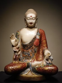 A Rare Marble Painted Color Statue of Sakyamuni