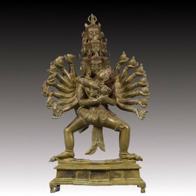A Solemn Gilt Bronze Statue of Vajra, With Inscription