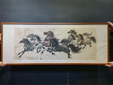 A Chinese Ink Painting of Horse on Paper With Frame,Xu Beihong