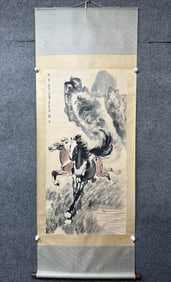 A Chinese Vertical Scroll Ink Painting of Horse on Paper,Xu Beihong