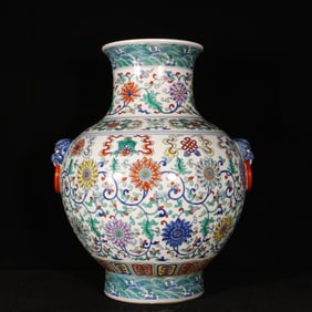 A Rare Doucai Lotus and Eight Treasures Pattern Beast-Ears Vase