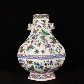 A Rare Doucai Flower and Butterfly Pattern Double-Ears Vase