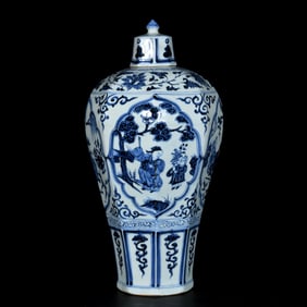 A Rare Blue and White Character and Story Pattern Bottle