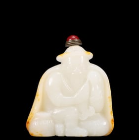 An Exquisite White Jade Character-Shaped Snuff Bottle, Inlaid Gems