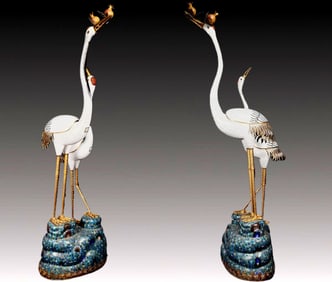 A Pair of Huge Cloisonne Crane Ornaments