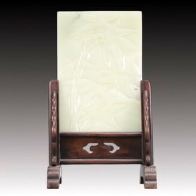 An Exquisite White Jade Poem Table Screen
