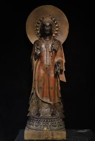 A Rare Limestone Painted Color Statue of Sakyamuni