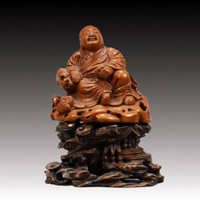 A Brilliant Bamboo Figure Of Liu Hai Frolicking With A Toad