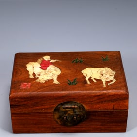 An Exquisite Huanghuali wood Inlaid Gems Figure Pattern Box