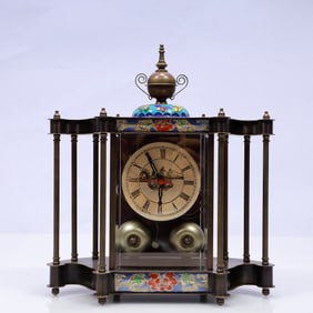 An Exquisite Cloisonne Flower Pattern Table Clock Ornament