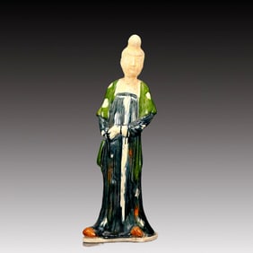 A Rare Tang Tri-Color Glazed Pottery Woman Ornament