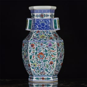 A Rare Doucai Lotus Pattern Double-Ears Vase
