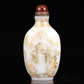 An Exquisite Glass Landscape Pattern Snuff Bottle,With poem