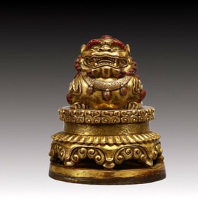 A Rare Gilt Bronze Lion Seal