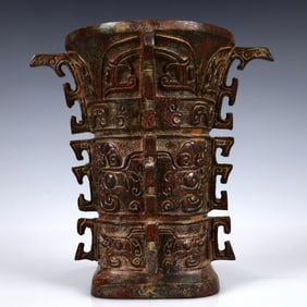 A Rare Bronze Beast-Face Pattern Zun