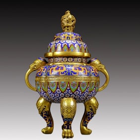 A Rare Cloisonne Dragon Pattern Double-Ears and four legs Censer