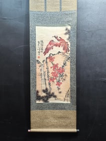 A Chinese Vertical Scroll Ink Painting of Flower and Bird on Paper,Pan Tianshou