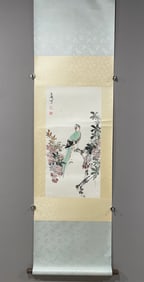A Chinese Vertical Scroll Ink Painting of Flower and Bird on Paper,Wang Xuetao
