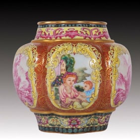An Exquisite Enamel Painted Gold Figure Pattern Jar