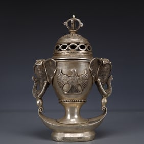 An Exquisite Silver-plated Bronze Eagle Pattern Elephant-Ears Censer