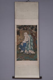 A Chinese Vertical Scroll Ink Painting of  Figure on Silk,Ding Guanpeng