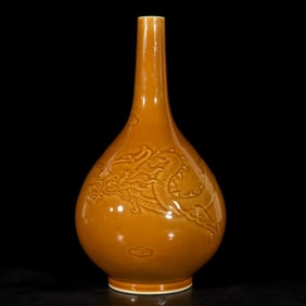 A Rare Brown Glazed Auspicious Cloud and Dragon Pattern Vase