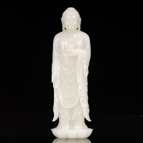 An Exquisite White Jade Statue of Sakyamuni