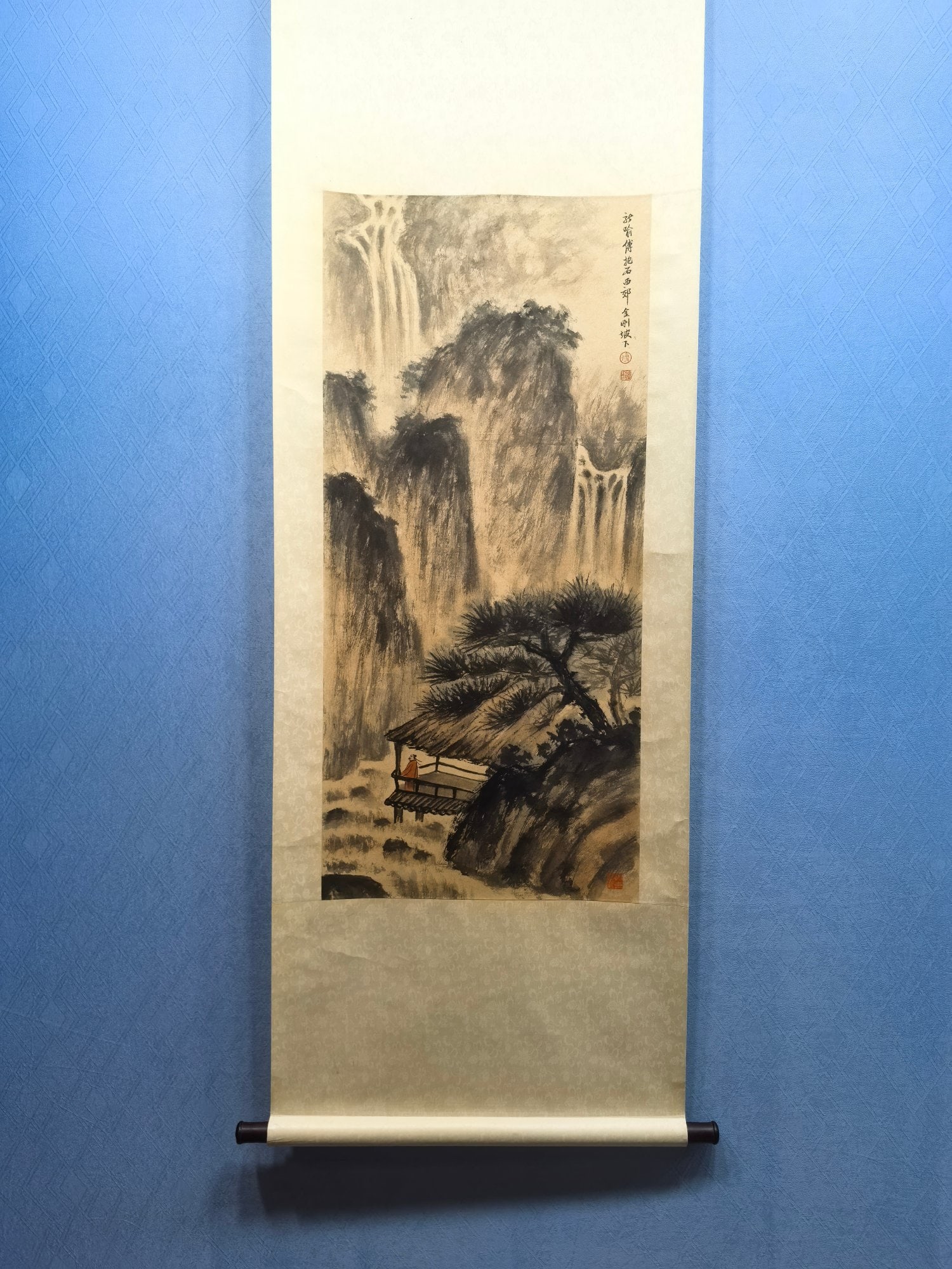 A Chinese Vertical Scroll Ink Painting of Landscape and Figure on Paper,Fu Baoshi: A Chinese Vertical Scroll Ink Painting of Landscape and Figure on Paper,Fu Baoshi,Size:47.1cmx102.7cm 一幅中国水墨山水人物画立&#
